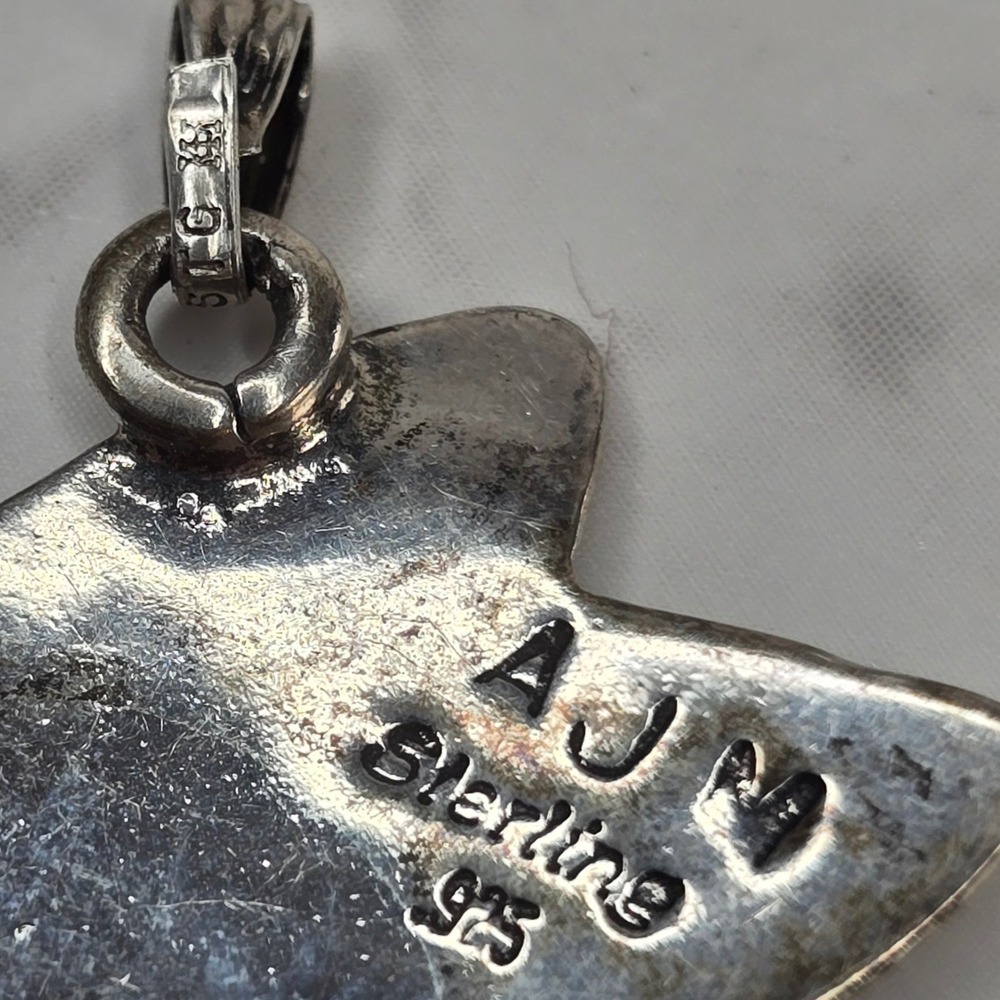 Sterling Silver 925 Southwestern Stamped Butterfly Moth Pendant Signed AJM 2.0g - Picture 5 of 7